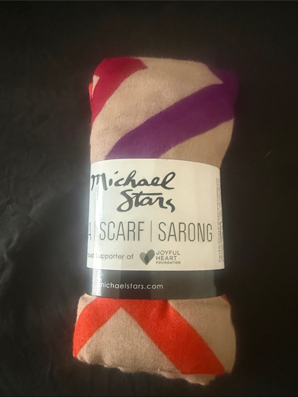 Michael Stars Beige Scarf Sarong with Red & Purple Stripes